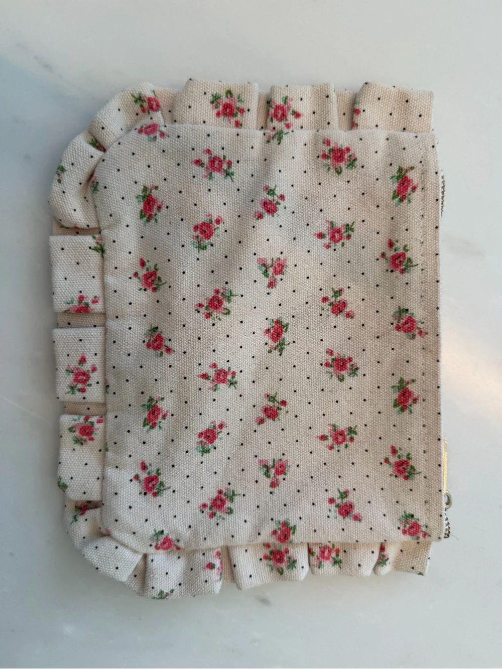 Sezane Floral Ruffle Cosmetic Pouch - Cream Pink